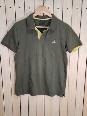 Gant Tshirt Olive Green Polo with Yellow Contrast Trim Tee